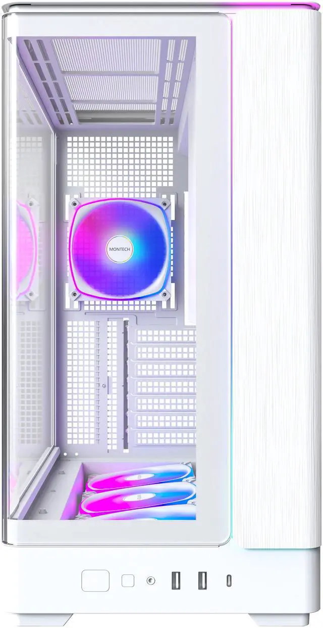 Alt view image 5 of 8 - MONTECH KING 45 PRO ATX PC Case, Curved Panoramic Glass, Chimney Airflow, 360mm Radiator Support, Compact Build for High-Performance Systems, 6 ARGB PWM Fan Pre-Installed with Fan Hub, White