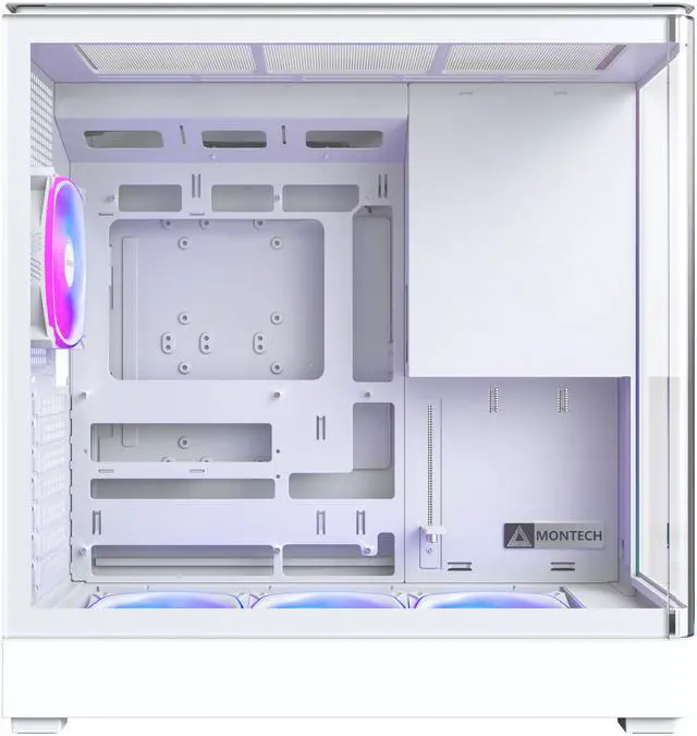 Alt view image 3 of 8 - MONTECH KING 45 PRO ATX PC Case, Curved Panoramic Glass, Chimney Airflow, 360mm Radiator Support, Compact Build for High-Performance Systems, 6 ARGB PWM Fan Pre-Installed with Fan Hub, White