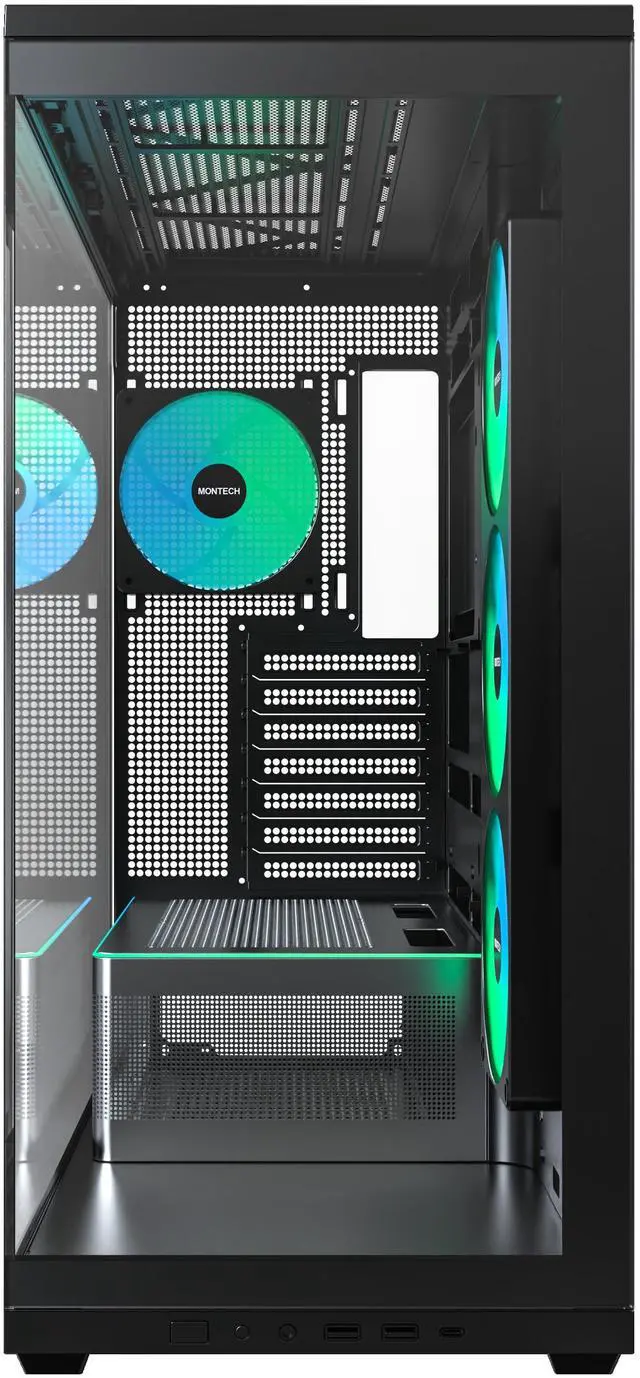 Alt view image 9 of 13 - MONTECH TG3 Panoramic ATX Mid-Tower PC Case, Pre-Installed 360mm ARGB Unibody Fans & 1x120mm ARGB Fan, ARGB Strip, Supports 360mm Radiator, RTX 5090 GPUs & Back-Connect Motherboards, Black