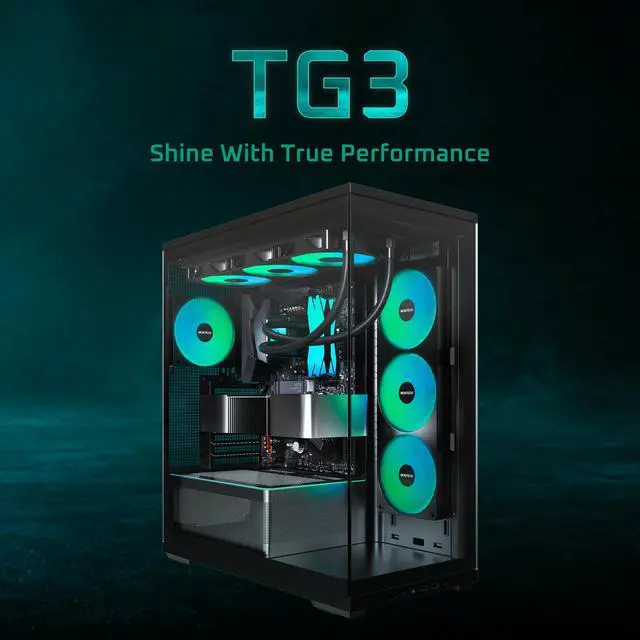 Alt view image 2 of 13 - MONTECH TG3 Panoramic ATX Mid-Tower PC Case, Pre-Installed 360mm ARGB Unibody Fans & 1x120mm ARGB Fan, ARGB Strip, Supports 360mm Radiator, RTX 5090 GPUs & Back-Connect Motherboards, Black