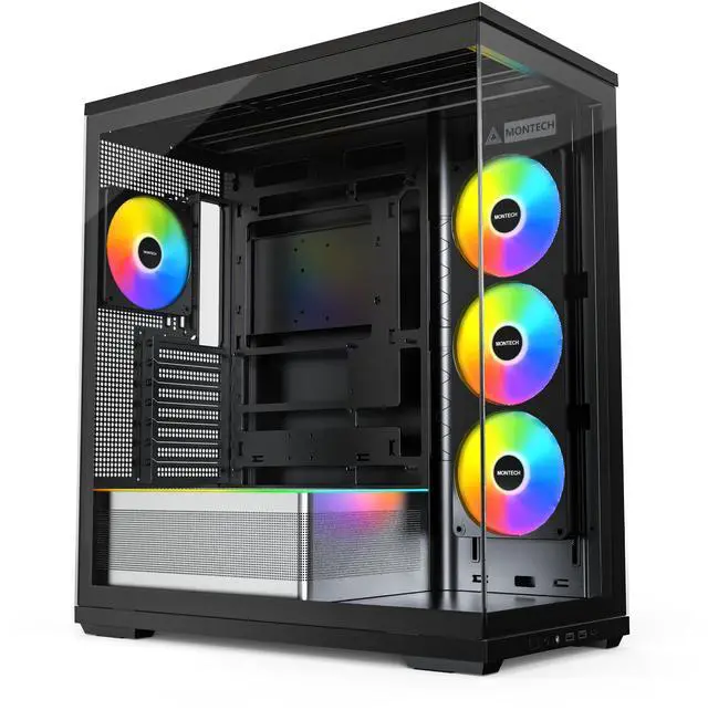 Main image of MONTECH TG3 Panoramic ATX Mid-Tower PC Case, Pre-Installed 360mm ARGB Unibody Fans & 1x120mm ARGB Fan, ARGB Strip, Supports 360mm Radiator, RTX 5090 GPUs & Back-Connect Motherboards, Black