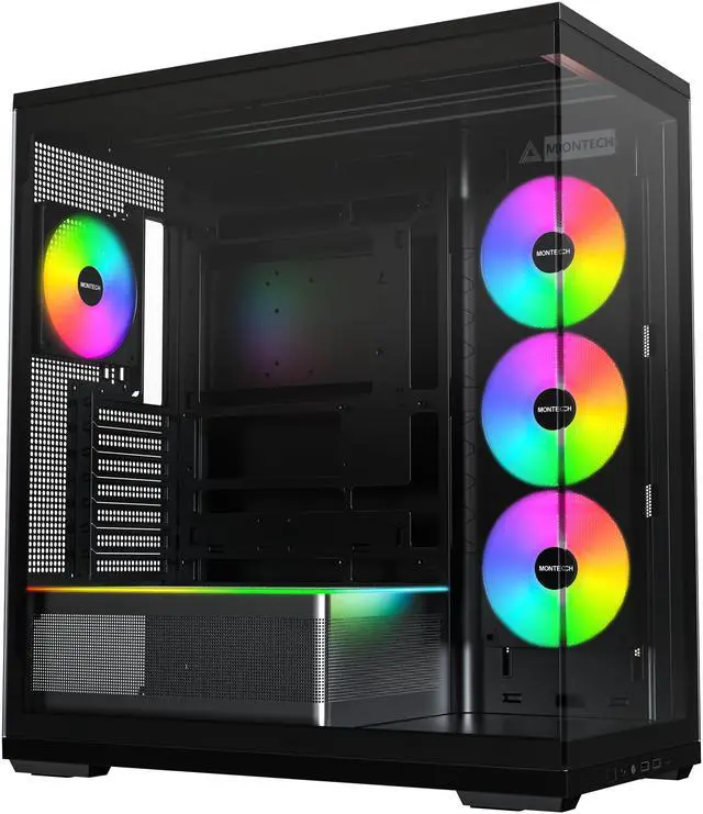 Main image of MONTECH TG3 Panoramic ATX Mid-Tower PC Case, Pre-Installed 360mm ARGB Unibody Fans & 1x120mm ARGB Fan, ARGB Strip, Supports 360mm Radiator, RTX 5090 GPUs & Back-Connect Motherboards, Black
