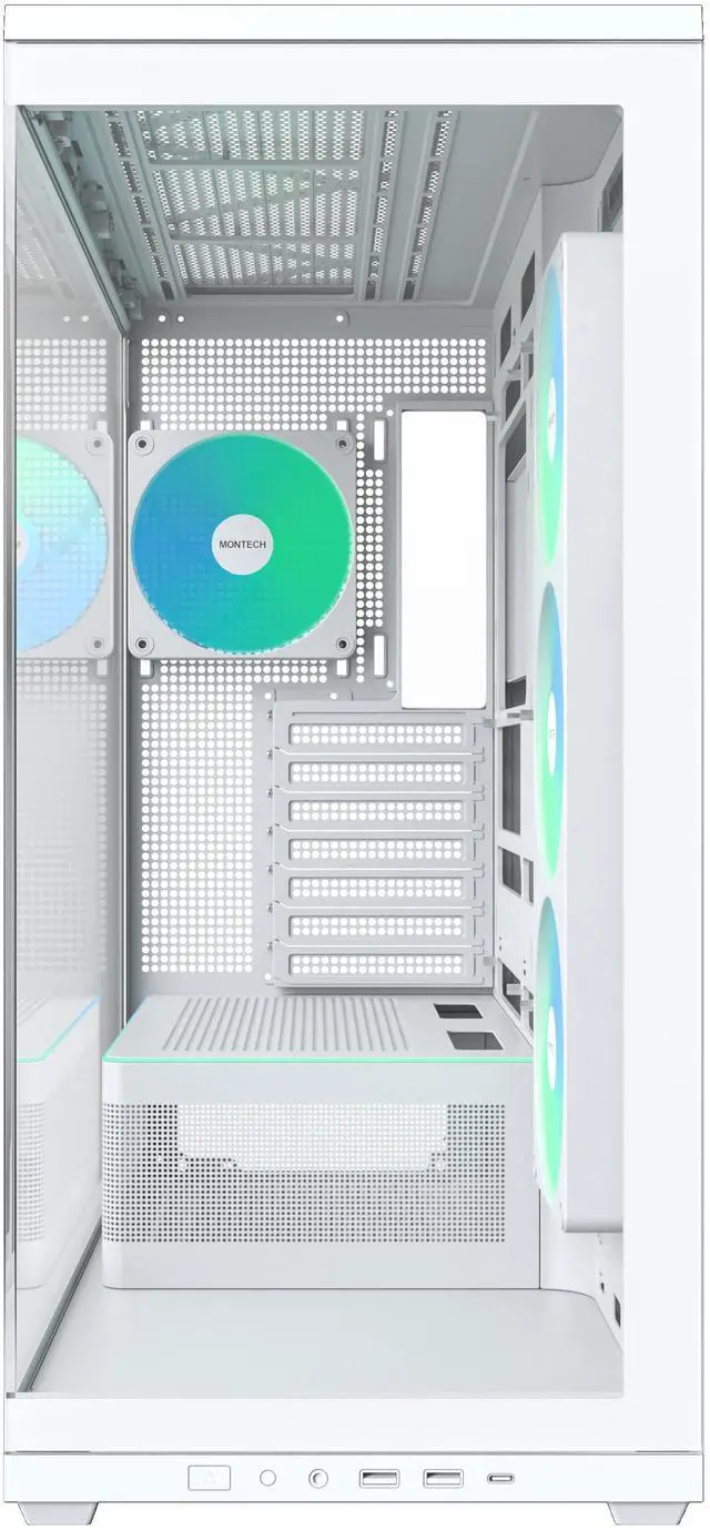 Alt view image 9 of 13 - MONTECH TG3 Panoramic ATX Mid-Tower PC Case, Pre-Installed 360mm ARGB Unibody Fans & 1x120mm ARGB Fan, ARGB Strip, Supports 360mm Radiator, RTX 5090 GPUs & Back-Connect Motherboards, White