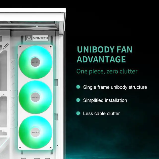 Alt view image 6 of 13 - MONTECH TG3 Panoramic ATX Mid-Tower PC Case, Pre-Installed 360mm ARGB Unibody Fans & 1x120mm ARGB Fan, ARGB Strip, Supports 360mm Radiator, RTX 5090 GPUs & Back-Connect Motherboards, White