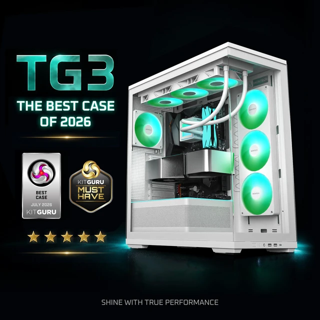 Alt view image 2 of 13 - MONTECH TG3 Panoramic ATX Mid-Tower PC Case, Pre-Installed 360mm ARGB Unibody Fans & 1x120mm ARGB Fan, ARGB Strip, Supports 360mm Radiator, RTX 5090 GPUs & Back-Connect Motherboards, White