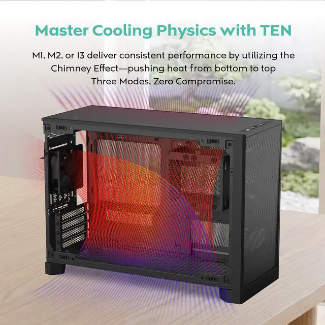 Alt view image 6 of 20 - MONTECH TEN 22.7L Micro ATX PC Case, High Airflow Modular Mesh Chassis for Air, Liquid, or SFF Builds, 360mm Radiator Support, Includes Rear Fan, Black (TENB)