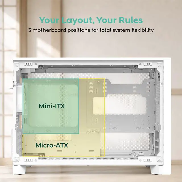 Alt view image 9 of 20 - MONTECH TEN 22.7L Micro ATX PC Case, High Airflow Modular Mesh Chassis for Air, Liquid, or SFF Builds, 360mm Radiator Support, Includes Rear Fan, White (TENW)