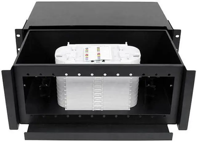 Alt view image 6 of 7 - Nippon Labs Rack Mount FDU 4RU - Slide Out w/Tray, Holds 12 Panels & 12 Splice Trays (*24F ea.) & 2 Half Round Cable Routing Spools, Max. 288F, 5.25"H x 19"W x 12.5"D - Black