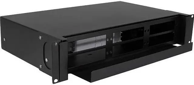 Main image of Nippon Labs Rack Mount FDU 2RU - Slide Out w/Tray, Holds 6 Panels, 6 Splice Trays (*24F ea.) & 2 Half Round Cable Routing Spools, Max. 144F, 3"H x 19"W x 12.5"D, - Black