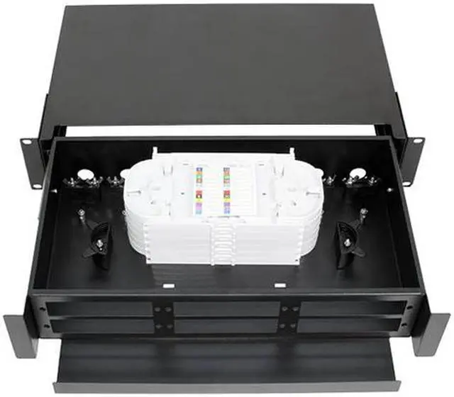 Alt view image 6 of 6 - Nippon Labs Rack Mount FDU 2RU - Slide Out w/Tray, Holds 6 Panels, 6 Splice Trays (*24F ea.) & 2 Half Round Cable Routing Spools, Max. 144F, 3"H x 19"W x 12.5"D, - Black