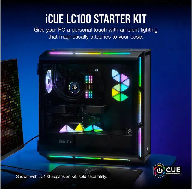 Alt view image 2 of 8 - CORSAIR iCUE LC100 Case Accent Lighting Panels - Mini Triangle - 9x Tile Starter Kit