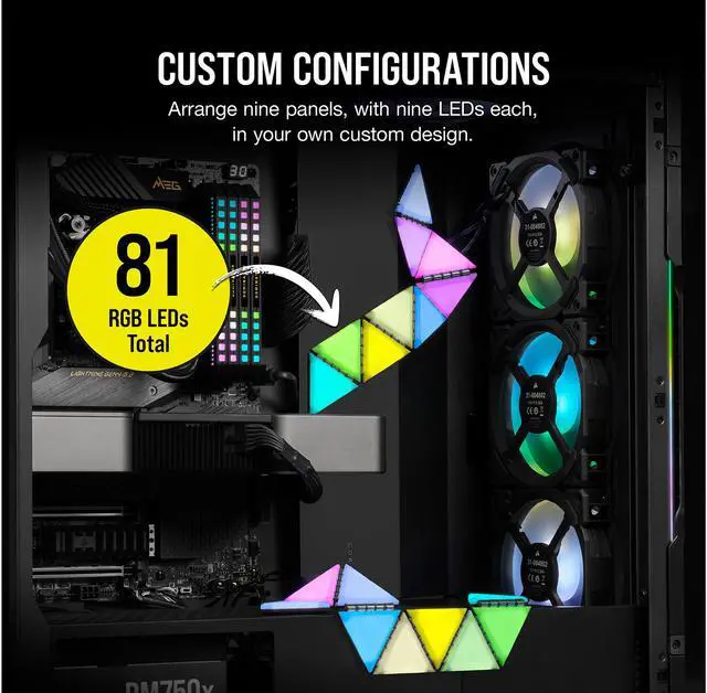 Alt view image 3 of 8 - CORSAIR iCUE LC100 Case Accent Lighting Panels - Mini Triangle - 9x Tile Starter Kit