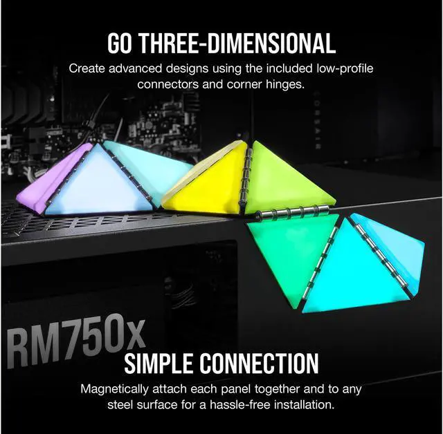 Alt view image 5 of 8 - CORSAIR iCUE LC100 Case Accent Lighting Panels - Mini Triangle - 9x Tile Starter Kit