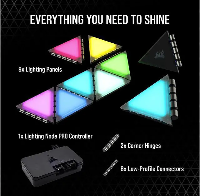Alt view image 6 of 8 - CORSAIR iCUE LC100 Case Accent Lighting Panels - Mini Triangle - 9x Tile Starter Kit