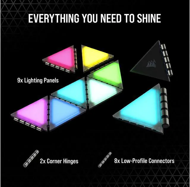 Alt view image 6 of 8 - CORSAIR iCUE LC100 Case Accent Lighting Panels - Mini Triangle - 9x Tile Expansion Kit