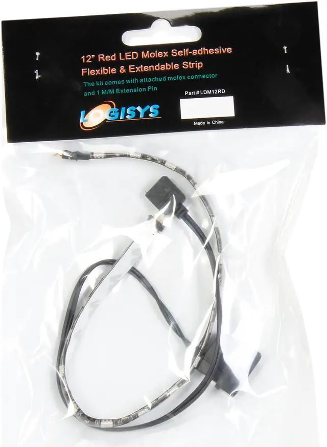Alt view image 4 of 4 - LOGISYS Computer LDM12RD 12in RED LED Molex Self-adhesive Flexible & Extendable Strip