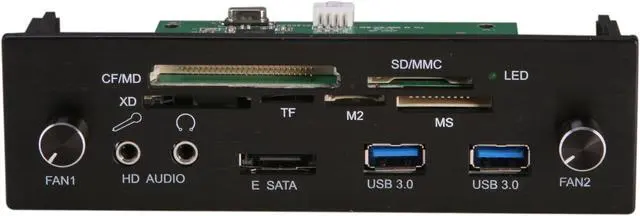 Alt view image 2 of 5 - nMEDIAPC ZE-C288 Black Aluminum Panel 5.25" Bay All-in-one USB 2.0 Card Reader with USB 3.0/e-SATA Port/HD Audio Ports and two Fan Controllers