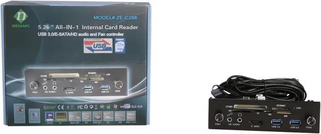 Alt view image 5 of 5 - nMEDIAPC ZE-C288 Black Aluminum Panel 5.25" Bay All-in-one USB 2.0 Card Reader with USB 3.0/e-SATA Port/HD Audio Ports and two Fan Controllers