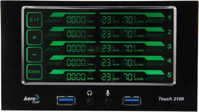 Alt view image 2 of 6 - Touch control 5 sets of Fan/Temp. Up to 25W per fan channel, USB3.0, Audio/Mic, LCD Display