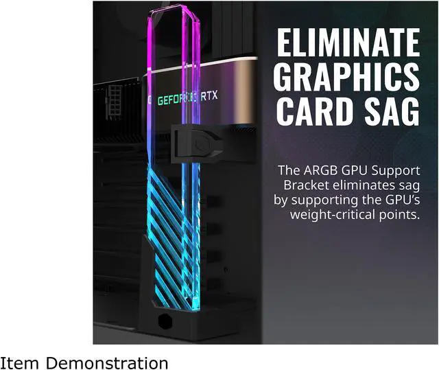 Alt view image 7 of 16 - Cooler Master MasterAccessory ARGB GPU Support Bracket, Edge-Lit ARGB Tempered Glass, Universal GPU Bracket, Multiple Orientations