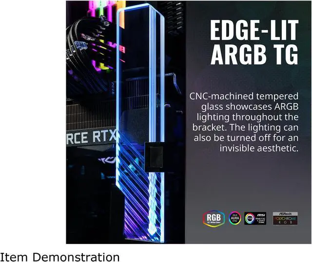 Alt view image 8 of 16 - Cooler Master MasterAccessory ARGB GPU Support Bracket, Edge-Lit ARGB Tempered Glass, Universal GPU Bracket, Multiple Orientations