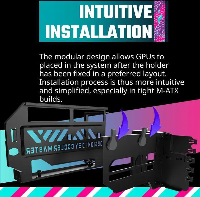 Alt view image 5 of 16 - Cooler Master Vertical GPU Card Holder Kit V3, PCIe 4.0 | 5.0 Motherboards | GPUs RTX 5090 | RX 9070 XT, ABS Casing, 165mm Length, Modular| Adjustable for E-ATX|ATX|Micro ATX Case