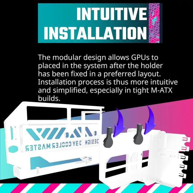 Alt view image 5 of 11 - Cooler Master MasterAccessory Vertical Graphics Card Holder Kit V3 White with Premium Riser Cable PCI-E 4.0 x16 - 165mm, Compatibility PCIe 4.0 and older for E-ATX, ATX , Micro ATX Chassis (MCA-U000R-WFVK03)
