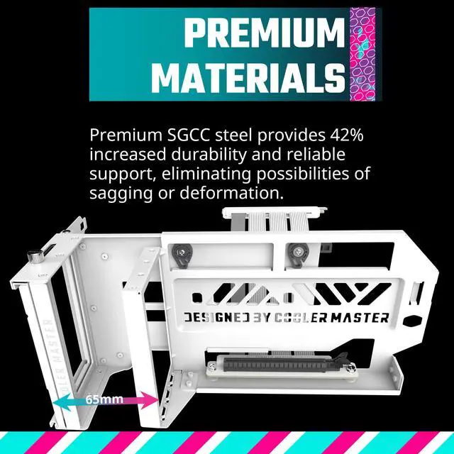Alt view image 6 of 11 - Cooler Master MasterAccessory Vertical Graphics Card Holder Kit V3 White with Premium Riser Cable PCI-E 4.0 x16 - 165mm, Compatibility PCIe 4.0 and older for E-ATX, ATX , Micro ATX Chassis (MCA-U000R-WFVK03)