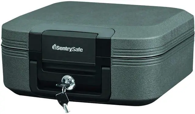 Main image of Sentry Waterproof Fire-Resistant Chest 0.28 cu ft 15.4w x 14.3d x 6.6h Charcoal Gray CFW20201