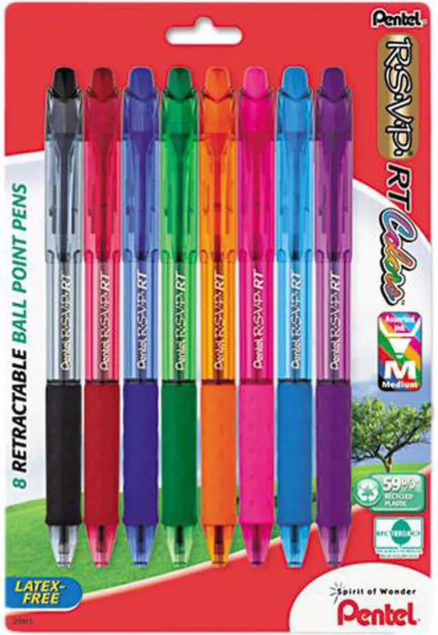 Main image of PENTEL PENBK93CRBP8M Ballpoint Pen, Medium 1.0 mm, Assorted PK8