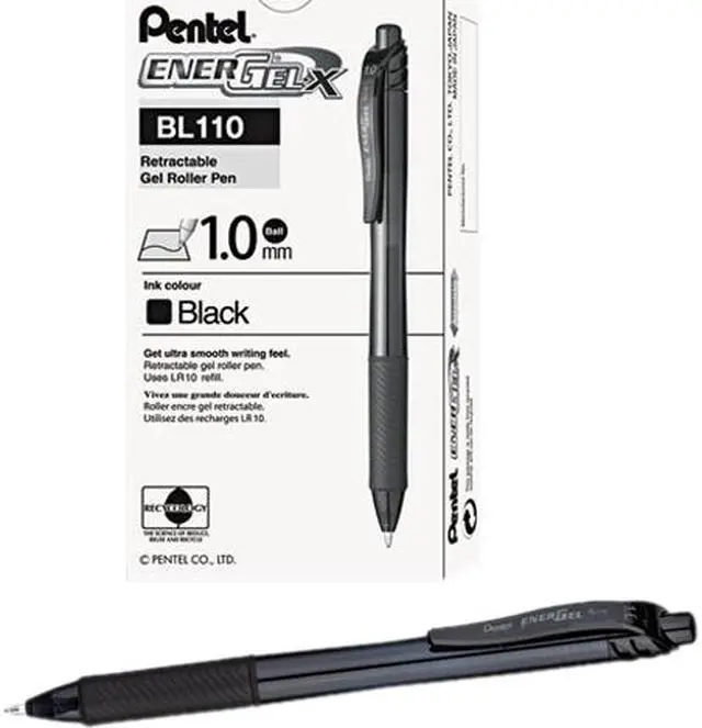 Main image of Pentel EnerGel-X Retractable Roller Gel Pen 1mm Trans Black Barrel Black Ink Dozen BL110A