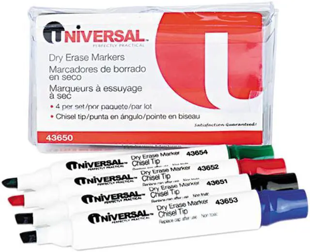 Main image of UNIVERSAL Dry Erase Markers Chisel Tip Assorted 4/Set 43650