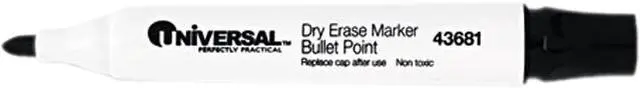 Main image of Universal Dry Erase Whiteboard Markers, Bullet Tip, Black, Dozen, DZ - UNV43681