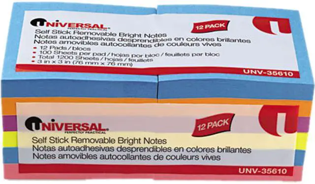Main image of Standard Self-Stick Bright Pads, 3 X 3, 4 Colors, 12 100-Sheet Pads/Pa