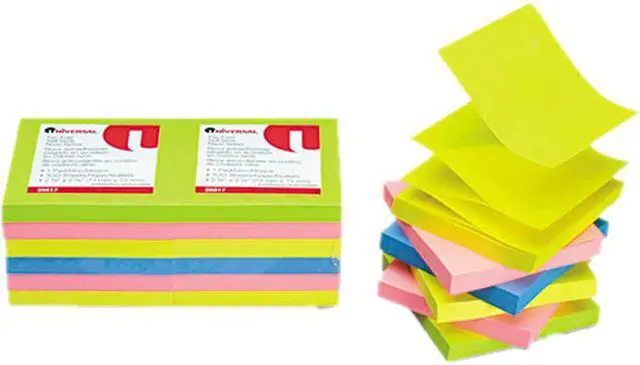Main image of Fan-Folded Pop-Up Notes, 3 X 3, 4 Neon Colors, 12 100-Sheet Pads/Pack