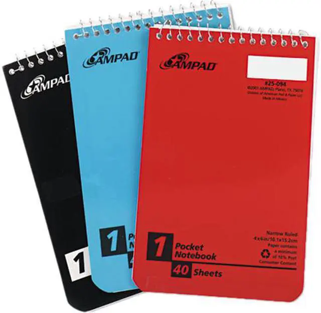 Main image of Ampad Wirebound Pocket Memo Book Narrow 4 x 6 White 40 Sheets 3/Pack 45094