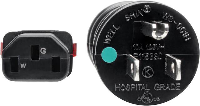 Alt view image 3 of 6 - Tripp Lite Power Cord Hospital Medical 5-15P to Locking C13 M/F 10A 10ft (P006-L10-HG10)