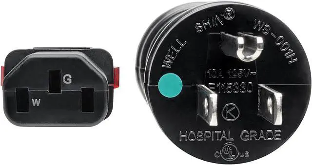 Alt view image 3 of 6 - Tripp Lite Power Cord Hospital Medical 5-15P to Locking C13 M/F 10A 15ft (P006-L15-HG10)