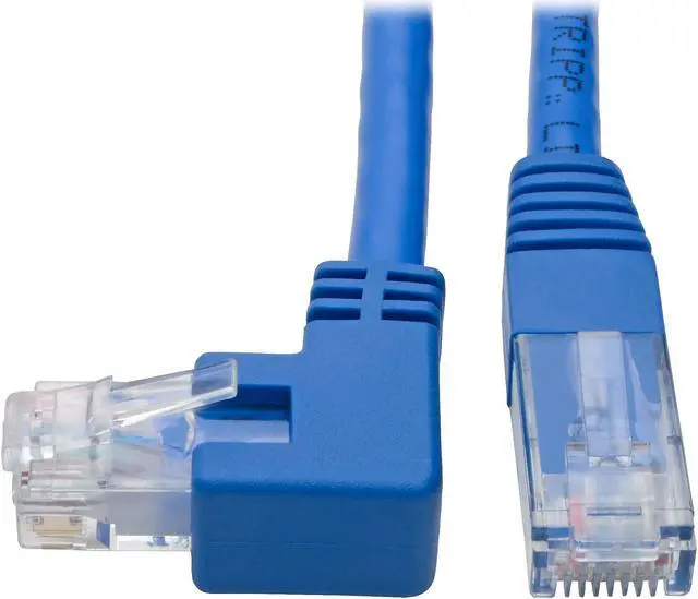 Main image of Tripp Lite Left-Angle Cat6 UTP Patch Cable (RJ45), M/M, Gigabit, Molded, Blue, 1 ft. (N204-001-BL-LA)