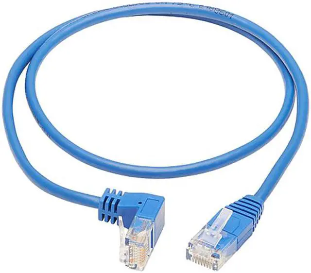 Main image of TRIPP LITE N204-S03-BL-DN 3 ft. Cat 6 Blue Down-Angle Cat6 Gigabit Molded Slim UTP Ethernet Cable (RJ45 Right-Angle Down M to RJ45 M)