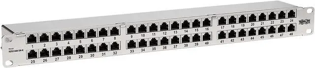 Main image of Tripp Lite N252-048-SH-K Cat5e/Cat6 48-Port Patch Panel - Shielded, Krone IDC, 568A/B, RJ45 Ethernet, 1U Rack-Mount, TAA