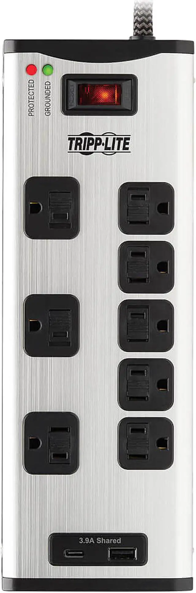 Alt view image 4 of 8 - TRIPP LITE TLM88USBC 8 ft. 8 Outlets 2100 Joules Surge Protector with 1 USB-A and 1 USB-C (3.9A Shared) - Metal Housing