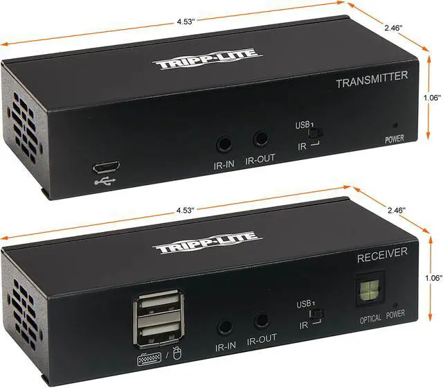 Alt view image 2 of 7 - Tripp Lite B127A-1A1-BDBH DisplayPort to HDMI over Cat6 Extender Kit, KVM Support, 4K 60Hz, 4:4:4, USB, PoC, HDCP 2.2, 230 ft., TAA