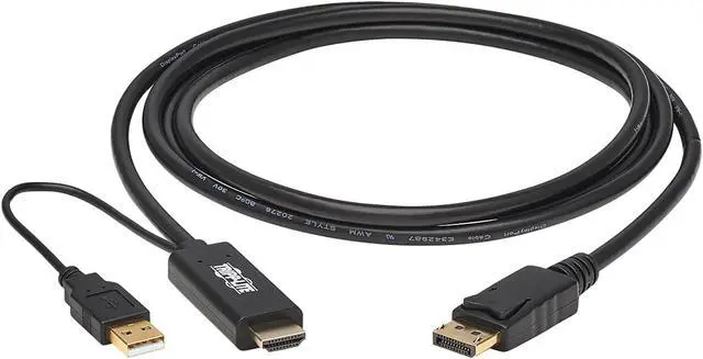 Alt view image 2 of 7 - Tripp Lite P567-02M HDMI to DisplayPort Active Adapter Cable (M/M) - 4K, USB Power, Black, 2 m (6.6 ft.)