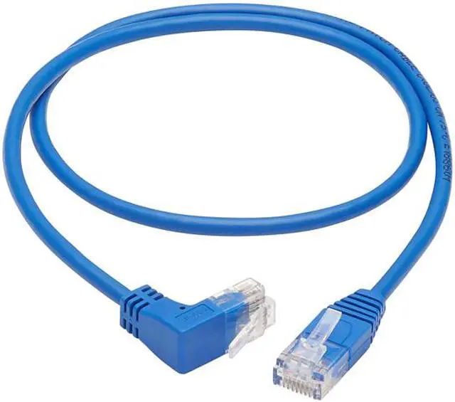 Main image of TRIPP LITE N204-S03-BL-UP 3 ft. Cat 6 Blue Up-Angle Cat6 Gigabit Molded Slim UTP Ethernet Cable (RJ45 Right-Angle Up M to RJ45 M)