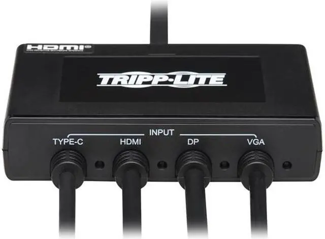 Alt view image 4 of 8 - 4-Port Presentation Adapter, 4K 60 Hz (4:4:4) HDMI, DP, USB-C and 1080p VGA to HDMI, Built-In Cables