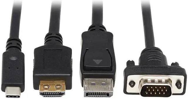 Alt view image 5 of 8 - 4-Port Presentation Adapter, 4K 60 Hz (4:4:4) HDMI, DP, USB-C and 1080p VGA to HDMI, Built-In Cables