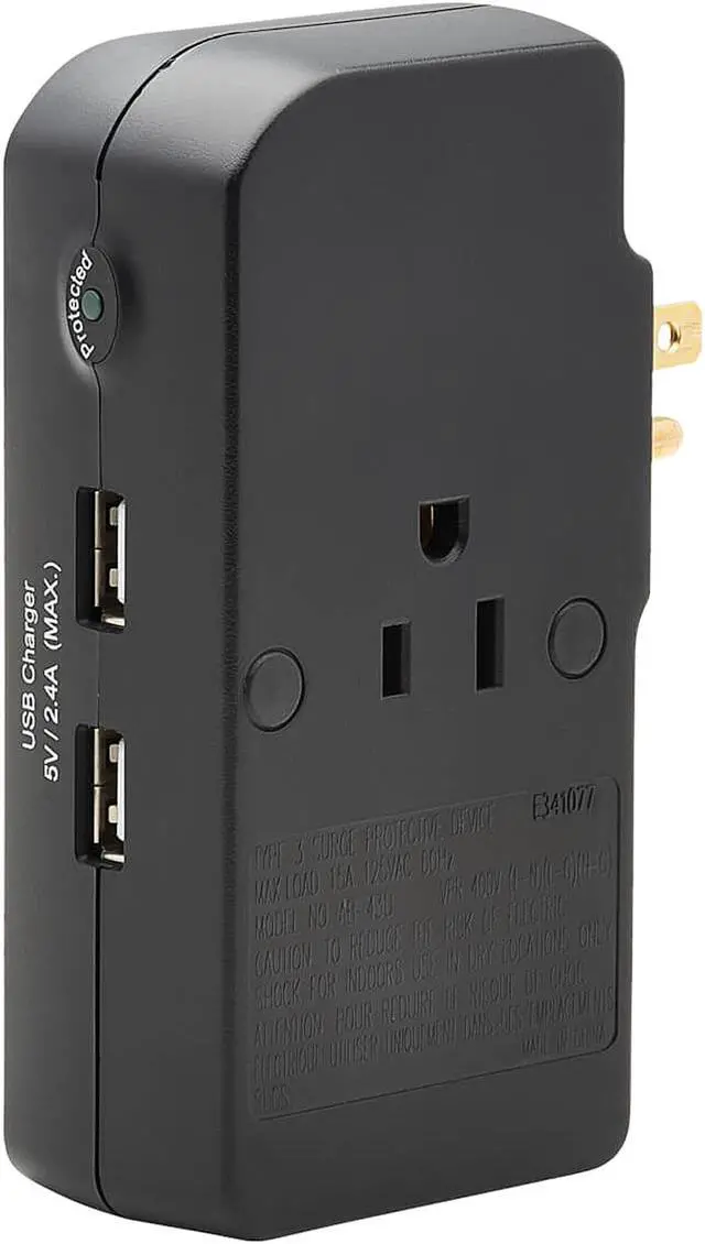 Alt view image 5 of 8 - Safe-IT Surge Protector 3-Outlet 2 USB Ports 5-15P Antimicrobial