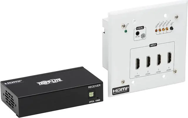 Main image of HDMI Over Cat6 Extender Switch Kit 4-Port Wall Plate/Box 4K PoC
