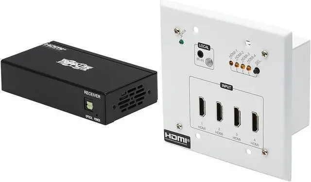 Alt view image 3 of 10 - HDMI Over Cat6 Extender Switch Kit 4-Port Wall Plate/Box 4K PoC